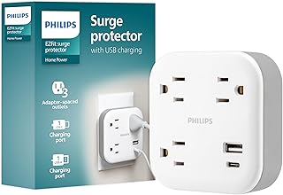 EZFit 3-Outlet Surge Outlet Extender with USB, 1 USB-A, 1 USB-C, Adapter Spaced, Charging Station, 12W, 980 Joules, White - SPP9393W/37
