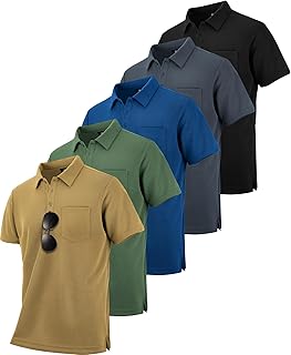 5 Pack Polo Shirts for Men with Pocket Dry Quickly Short Sleeve Athletic Outdoor Work Collared Shirts
