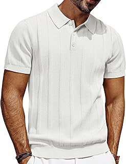 Mens Polo Shirts Short Sleeve Textured Knit Polo Shirt Ribbed Casual Golf Shirts