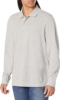 Mens Long Sleeve Polo Shirt with Collar, Regular-Fit Pique