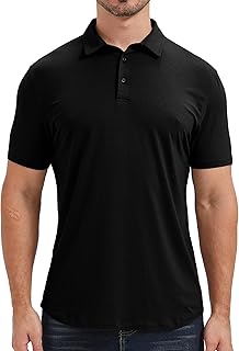 Mens Lightweight Bamboo Viscose Polo Ultra Soft Curved Hem UPF 50+ Casual Collared Golf Shirt