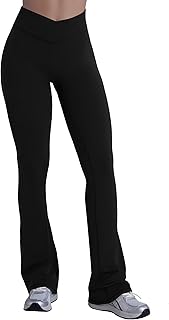 Sponsored Ad - Sunzel No Front Seam Crossover Flare Leggings for Women Hidden Butt Lifting Scrunch Tummy Control Mini Flared Yoga Pants