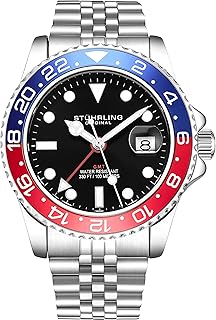 Men's Stainless Steel Jubilee Bracelet GMT Watch Quartz, Dual Time, Quickset Date with Screw Down Crown, Water Resistant up to 10 ATM