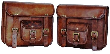 Sponsored Ad - Motorcycle Side Pouch Brown Leather Side Pouch Saddlebags Saddle Panniers 2Bag Gift for Bike Lovers (9 x11 inch)