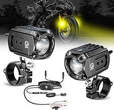 Sponsored Ad - Motorcycle Auxiliary LED Light Kit Driving Spotlights White/Amber Fog Light with Mount Brackets Wire Harness Waterproof 60W Offroad Work Lights Compatible with Motorcycle J-eep Car Truc