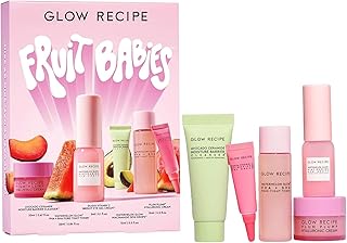 Fruit Babies Skincare Kit - Gift Set with Ceramide Facial Cleanser + BHA Toner + Vitamin C Eye Cream + Hyaluronic Acid Cream + Niacinamide Dew Drops (5 Count)