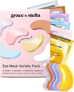 Under Eye Mask Variety Pack - 18 Pairs of Under Eye Patches for Dark Circles - With 6 Colors (3 Pairs/Color) - Gel Masks Puffy Eyes for Women - Vegan Cruelty Free Bridesmaid Gifts