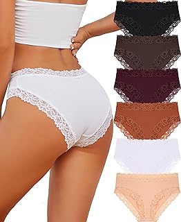 Sponsored Ad - Cotton Underwear for Women Cheeky Bikini Womens Underwear Pack Sexy Lace Wasit Hipster Brief Panties for Ladies