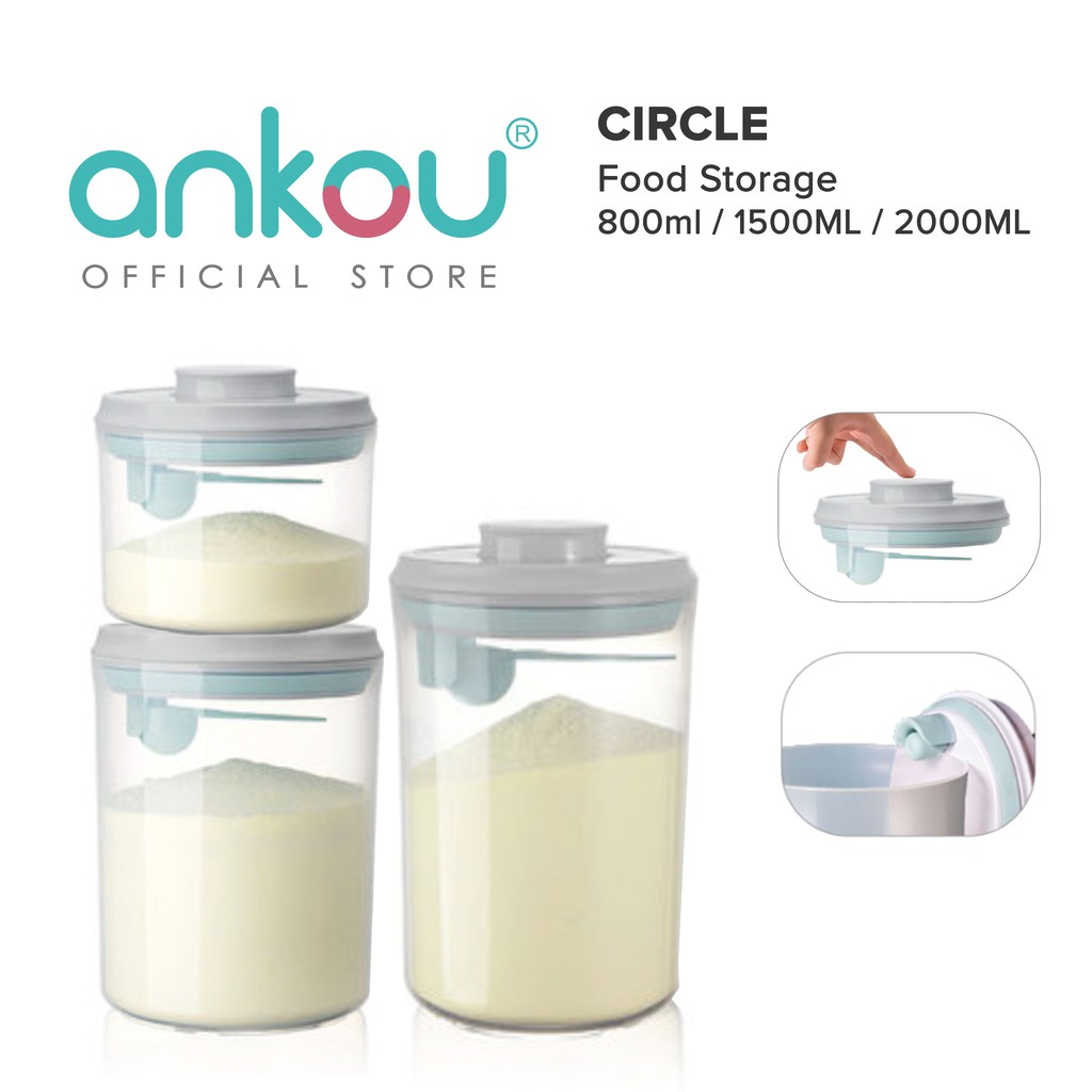 ANKOU AirTight Milk Powder Container - Circle (800ml/ 1500ml/ 2000ml)
