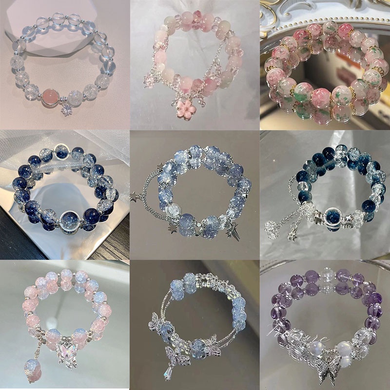 2024 New Style Fashion Cherry Blossom Glass Beaded Bracelet Female ins Niche Design New Style High-End Beaded Bracelet Gift Female
