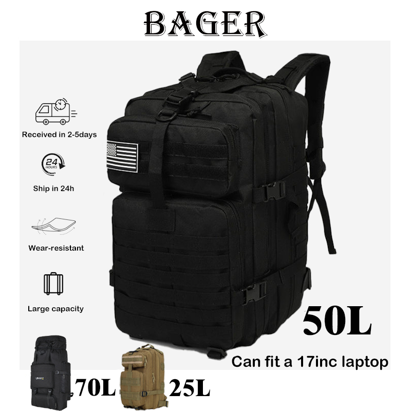 【SG Stock】50L/70L Capacity Men Military Large Backpack Waterproof bag Outdoor Hiking Camping Backpack 3D Army Backpack