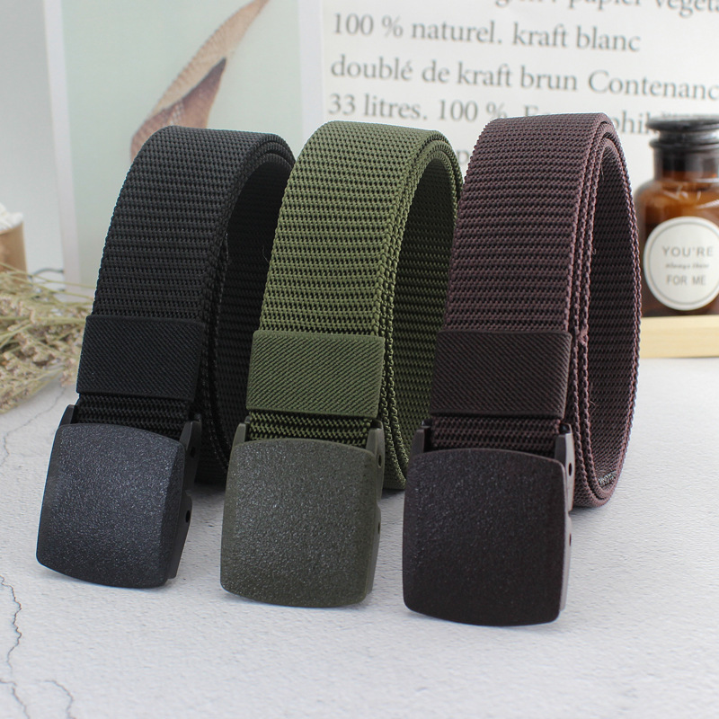 Men Women Plastic Automatic Buckle Canvas Belt Student Military Training Belt